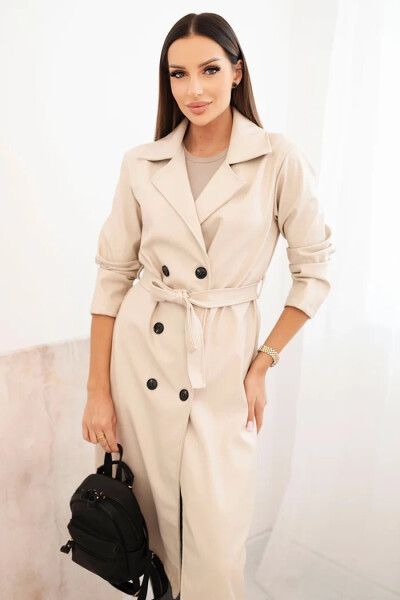 Dámský koženkový kabát béžový - New Collection Italy UNI