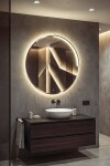 SAPHO - BORD kulaté zrcadlo s LED svítidlem MOON, broušená hrana, ø 80cm, CU free, černá mat 22446-2211B