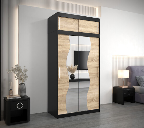 Šatní skříň Abi Mr s nástavcem Dveře: Dub sonoma, Rozměr: 120 cm, Korpus: Černá