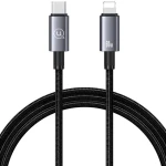 USAMS SJ662 černá / Datový kabel / Lightning - USB-C / 30W rychlonabíjení / 1,2 m / Nylonové opletení (SJ662USB01)