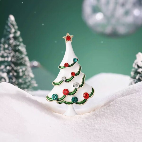 Vánoční brož ve tvaru zasněženého stromečku, Zelená