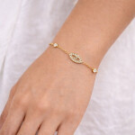 Náramek Daphné Gold - Evil Eye, chirurgická ocel, Zlatá 17 cm + 5 cm (prodloužení)