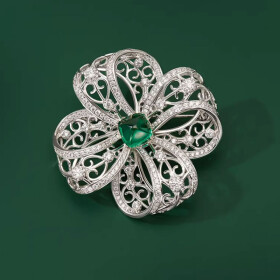 Luxusní květinová brož Erina - smaragdový zirkon, Zelená