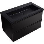 CERANO - Koupelnová skříňka Velora - černá matná, úchytka černá + umyvadlo z lit. mramoru Ovo - černá matná - 100,5x58x46,5 CER-979958
