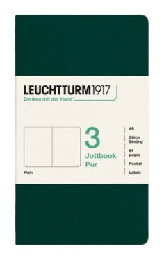 Zápisník Jottbook pur A6, 64l, čistý, Forest Green, 3ks