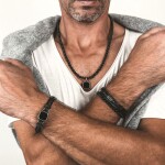 Pánský kožený náramek s černým achátem Antonio, Černá 22 cm