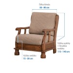 Super strečové potahy NIAGARA oříšková křeslo s dřevěnými rukojeťmi (š. 50 - 80 cm)