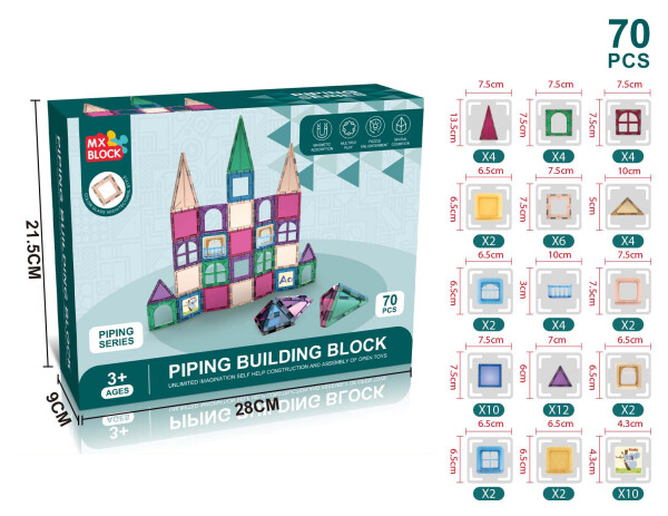 Mamido Magnetická stavebnice Piping building blocks 70 dílů