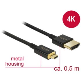 Delock HDMI kabel Zástrčka HDMI-A, Zástrčka HDMI Micro-D 0.50 m černá 84788 4K UHD, pozlacené kontakty HDMI kabel