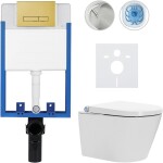 CERANO Kompletní WC set Profi/Cronus Standard - bílá lesklá - WC tlačítko Slim/Zlatá - pro zazdění - 59,3x38,4 cm