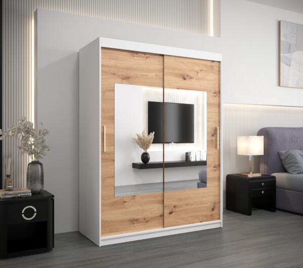 Šatní skříň Abi To Barva korpusu: Bílá, Rozměry: 150 cm, Dveře: Dub artisan
