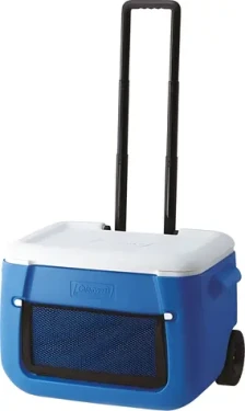 Coleman 50QT Poly-Lite Wheeled Mesh modrá/bílá / Chladicí box na kolečkách / Objem 46 l / izoluje až 3 dny (2000036081)