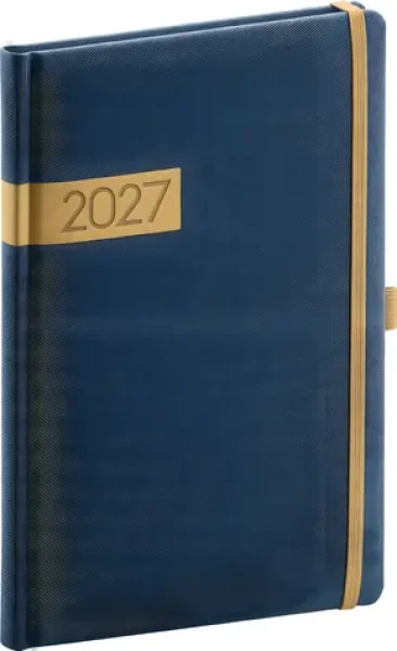 NOTIQUE Týdenní diář Twill 2027 modro-zlatý / Diář / 15 × 21 cm