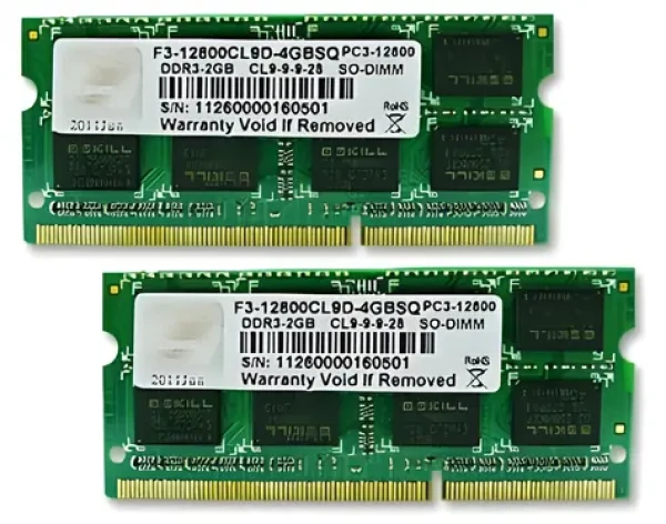 G.Skill SQ 4GB KIT 2×2GB / Operační paměť / DDR3 SO-DIMM / 1600 MHz / CL9-9-9-28 / 1.5V (F3-12800CL9D-4GBSQ)