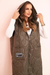 Dámská prošívaná vesta Plus Size s kapucí na zip khaki UNI