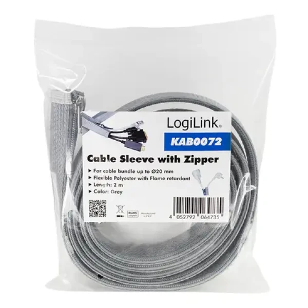 LogiLink Organizátor kabelů se zipem šedá / Organizátor kabelů / 30 mm x 2 m (KAB0072)