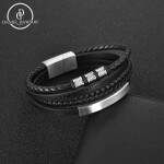 Pánský náramek Gerard, kůže, chirurgická ocel, různé velikosti, Černá 25 cm