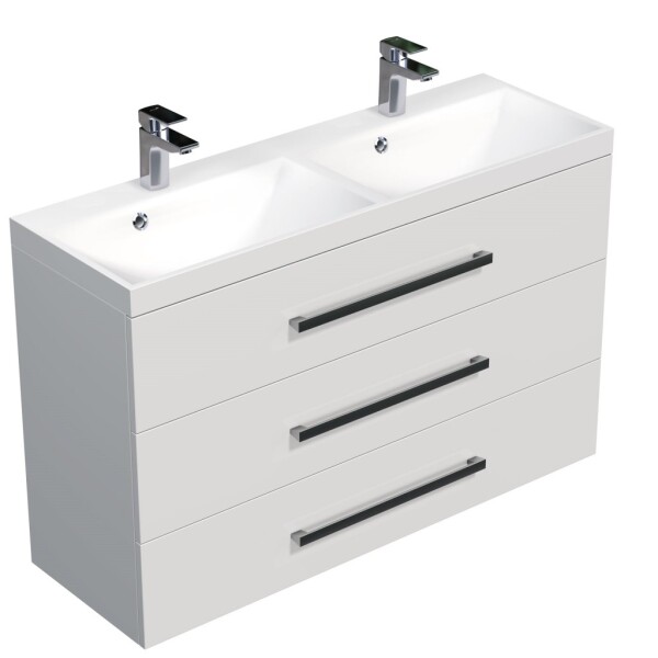 Koupelnová skříňka s dvojumyvadlem SAT Cube Way 120x76,5x40 cm bílá lesk CUBE21203BL CUBE21203BL