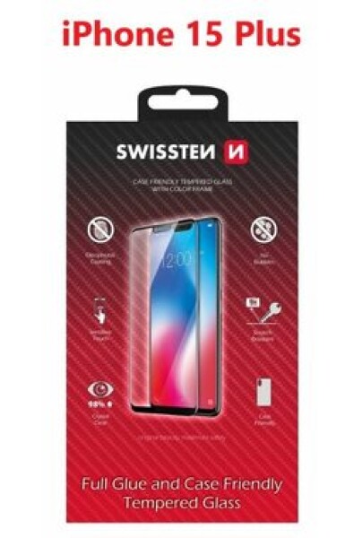 SWISSTEN FULL GLUE COLOR FRAME CASE FRIENDLY sklo pro Apple iPhone 15 Plus černá (54501843)