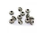 Kovová rondelka s bižuterními kamínky - starostříbrná - 11 x 11 x 7 mm - 1 ks Barva kamínků: Černá