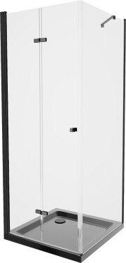 MEXEN/S - Lima sprchový kout zalamovací dveře 80 x 80, transparent, černý + Flat černá vanička se sifonem 856-080-080-70-00-4070B