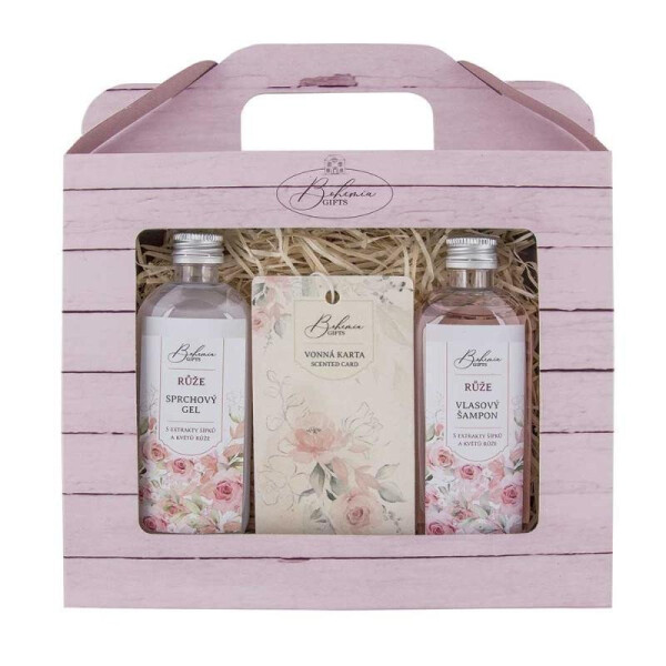 Dárková sada Růže (sprchový gel, vlasový šampon, vonná karta)