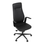 Kancelářské křeslo, černá ekokůže, houpací mechanismus s aretací ve 3 polohách, kovový kříž, kolečka pro tvrdé povrchy