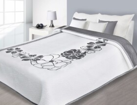 DumDekorace Oboustranný přehoz na manželskou postel v luxusní bílo šedé barvě s květinami