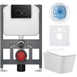 CERANO - Kompletní WC set Basic/Forte - bílá lesklá - WC tlačítko Dualo/Černá - závěsné - nízký modul - předstěnová instalace - 51x36 CER-8050BD86114