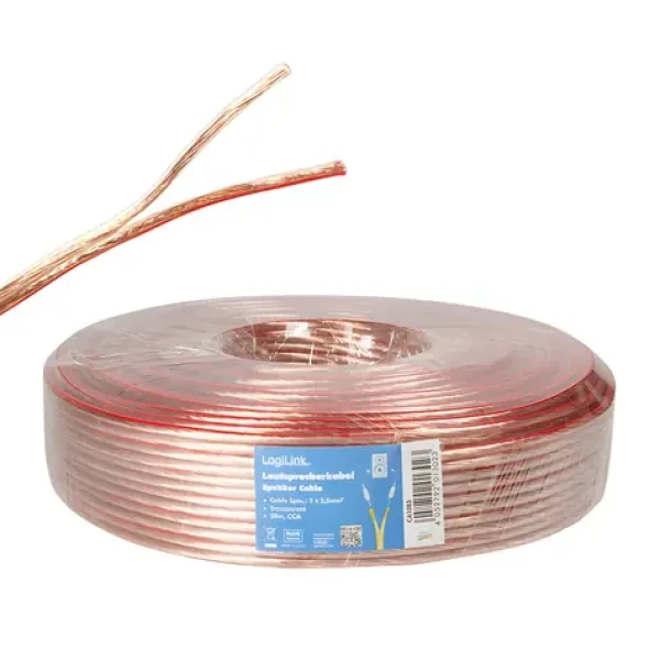 LogiLink Reproduktorový kabel čirý / Reproduktorový kabel / 2x 2,5 mm2 / 50 m / nestíněný (CA1085)