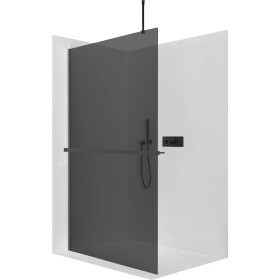 CERANO Sprchová zástěna Walk-in Onyx Top Round L/P - 8 mm - kulatá vzpěra + polička/držák na ručníky - černá matná, grafitové sklo - 160x200 cm