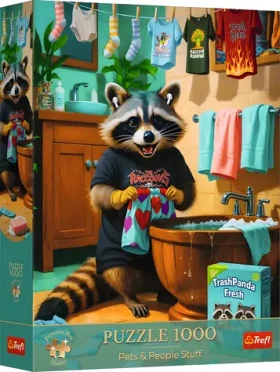 TREFL Puzzle Premium Plus Pets People Stuff: Mýval na Den praní