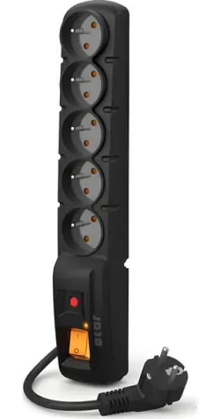 Acar F5 PRO 3m kabel černá / 5 zásuvek / přepěťová ochrana (W0093)