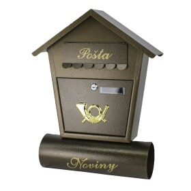 Poštovní schránka hnědá, šikmá stříška, 370x80x480mm, Štěpán