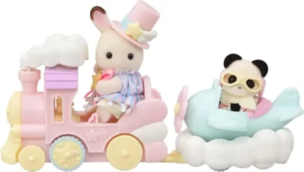 Sylvanian Families Letadlo, vláček a baby figurky v zábavném parku