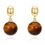 Náušnice s 12 mm tygřím okem Rhianna - stříbrné zapínání, Hnědá