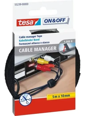 Tesa ONOFF Cable Manager černá / Organizér kabelů / 10 mm x 5 m / polyamid (55239-00000-02)