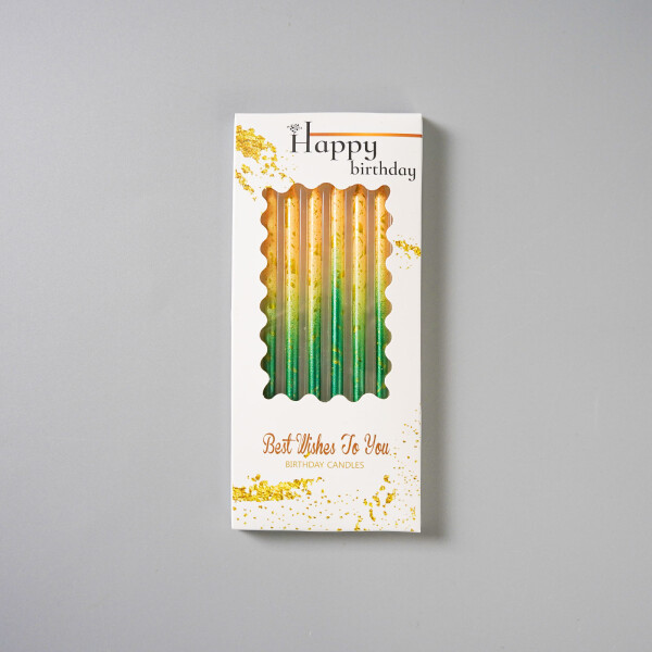 Dortové svíčky zeleno-žlutá se zlatem 6ks