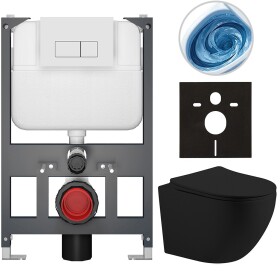 CERANO - Kompletní WC set Basic/Cesso - černá matná - WC tlačítko Modulo/Bílá - závěsné - nízký modul - předstěnová instalace - 49x36 CER-8050BD86229