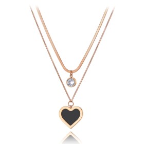 Ocelový dvojitý náhrdelník Madeleine Gold - ocel, zirkon, srdce, Zlatá 39 cm + 5 cm (prodloužení)