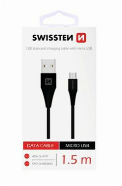 Swissten 71504301 USB 2.0, zástrčka A - zástrčka micro B, konektor 6,5mm, 1,5m, černý