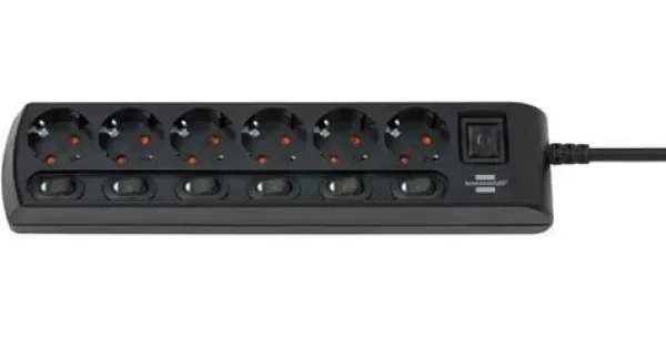 Brennenstuhl Prodlužovací kabel 6x zásuvka černá / Prodlužovací kabel / 6x spínač / 2 m / IP20 (1153110116)