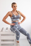 Fitness set top+ legíny push up šedá bílá