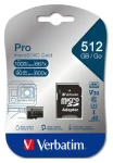 Verbatim MicroSDXC Pro 512 GB + Adaptér / Paměťová karta / UHS-I (U3) / V30 / R: 100 MB/s / W: 90 MB/s (47046)