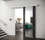 Posuvné dveře Salwador II Dveře: Černý Marmur, Pásky / úchyty: Stříbrné, Horní pojezdová lišta: Černá