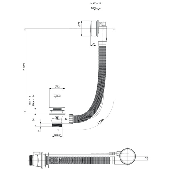 POLYSAN - Vanová souprava, bovden, délka 1200, zátka 72, chrom 71856