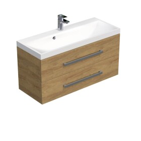 Koupelnová skříňka s chromovými úchyty a umyvadlem SAT Cube Way 100x53x40 cm dub Hickory mat CUBE2100ZDH CUBE2100ZDH