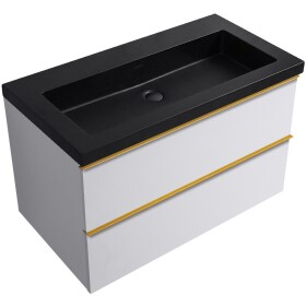 CERANO - Koupelnová skříňka Velora - bílá matná, úchytka zlatá + umyvadlo z lit. mramoru Ovo - černá matná - 80,5x58x46,5 CER-979952