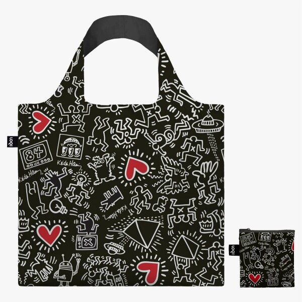 Skládací nákupní taška LOQI KEITH HARING Black Pattern