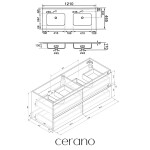 CERANO - Koupelnová skříňka Carole - betonově šedá + keramické dvojumyvadlo Novo - bílá lesklá - 121x49,5x46,5 CER-8050BD85856